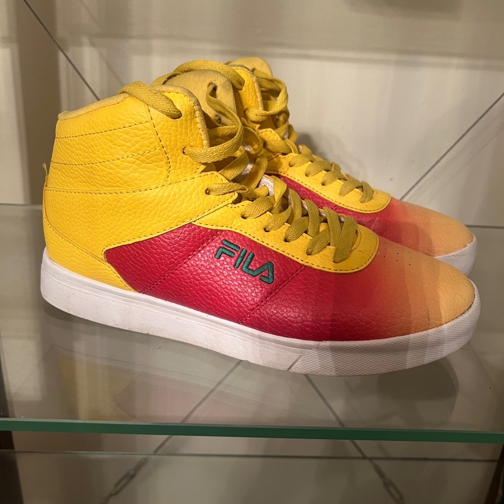 Fila Yellow and Red High-Top Sneakers